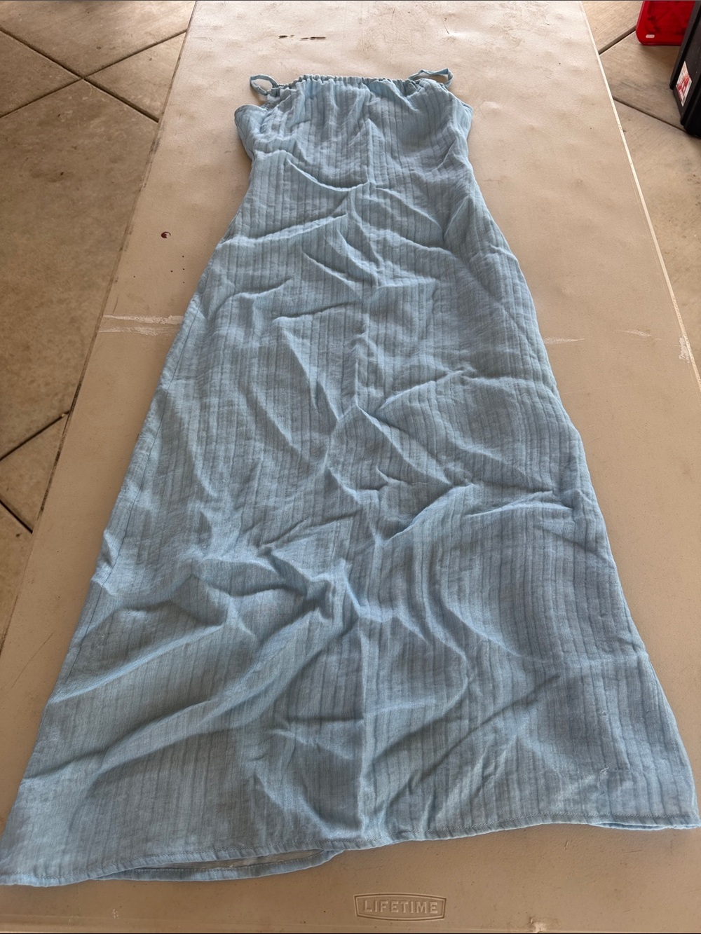 Mix & Match Light Blue Crinkle-Texture Sleeveless Maxi Dress